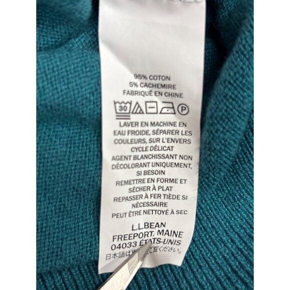 L.L.Bean Mens Half-Zip Sweater M Tall Teal Cotton & Cashmere Blend - Picture 6 of 6